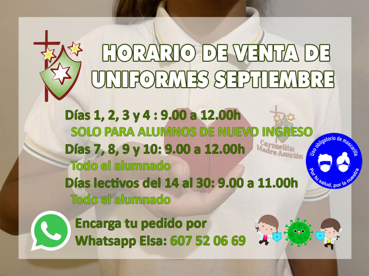 Horario de venta de uniformes (septiembre)